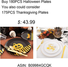 30 Guests Halloween Plates&Black Plastic Plates&Black and Gold Plastic Plates-Include 60 Plates, 30 Forks, 30 Knives, 30 Spoons, 30 Cups Ideal for Party, New Years Eve