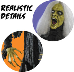 Halloween Gray Haired Zombie Skull with Posable Skeletal Hands Halloween Decoration Prop | Halloween Groundbreaking Zombie, Halloween Lawn Decorations