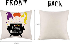 Black White Purple Halloween Pillow Covers 18X18 Inch Set of 4 Throw Pillows Hocus Pocus Sanderson Sisters Witches Brew Hat Trick or Treat for Couch, Halloween-A, Wanshengheibaibaozhentao