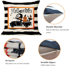 Black White Purple Halloween Pillow Covers 18X18 Inch Set of 4 Throw Pillows Hocus Pocus Sanderson Sisters Witches Brew Hat Trick or Treat for Couch, Halloween-A, Wanshengheibaibaozhentao