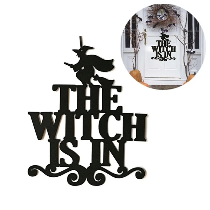 Hanging Sign Decorations Non-Woven Trick or Treat and the Witch Is in Front Door and Wall Decoration Indoor Outdoor Yard Haunted House Party Supplies, Decor