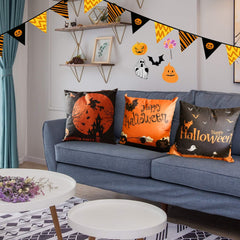 Halloween Decoration, Set of 4 Halloween Pillow Covers 18 X 18 Inch Spirder Web Jack-O-Lantern Cushion Covers for Halloween (Inserts Are Not Include)