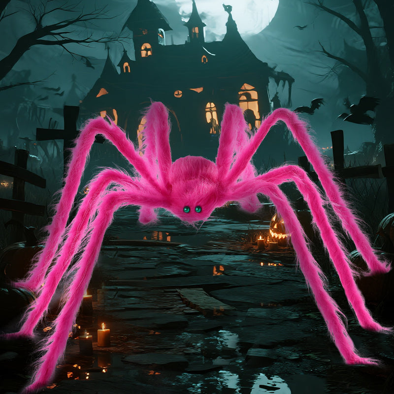 5 Ft Giant Spider Halloween Decorations,Scary Spider Halloween Outdoor Party Decorations Props Halloween Yard Decorations,Pink