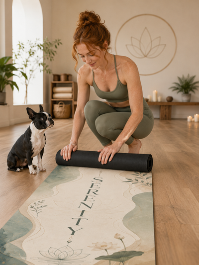 Serenity Rubber Yoga Mat — Calming Lotus & Botanical Design
