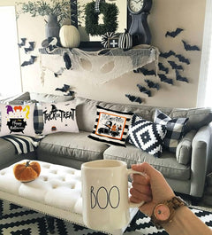 Black White Purple Halloween Pillow Covers 18X18 Inch Set of 4 Throw Pillows Hocus Pocus Sanderson Sisters Witches Brew Hat Trick or Treat for Couch, Halloween-A, Wanshengheibaibaozhentao