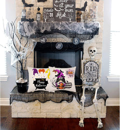 Black White Purple Halloween Pillow Covers 18X18 Inch Set of 4 Throw Pillows Hocus Pocus Sanderson Sisters Witches Brew Hat Trick or Treat for Couch, Halloween-A, Wanshengheibaibaozhentao