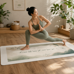 Serenity Rubber Yoga Mat — Calming Lotus & Botanical Design