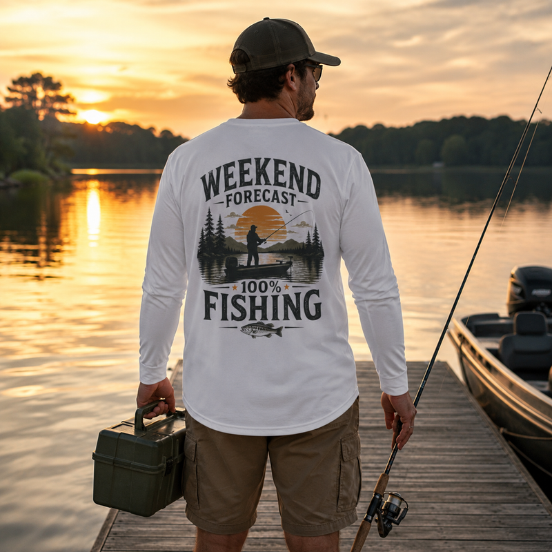 “Weekend Forecast: 100% Fishing” UV Protection Men’s Tee